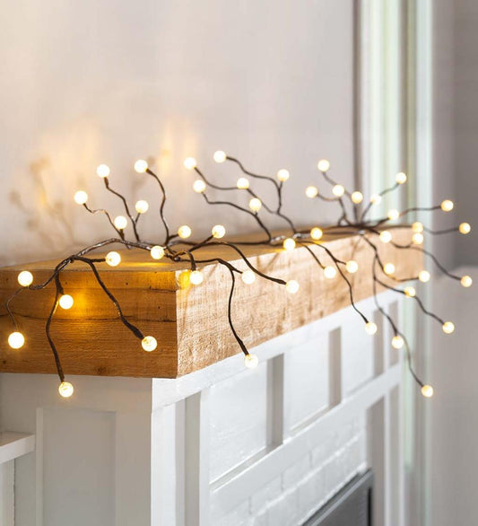 Plow & Hearth Home Accents Indoor Living Indoor/Outdoor Globe Lighted Branch Garland With 48 Lights