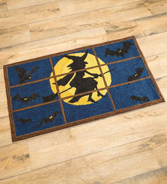 Plow & Hearth Home Accents Indoor Living Indoor/Outdoor Halloween Flying Witch Hooked Accent Rug