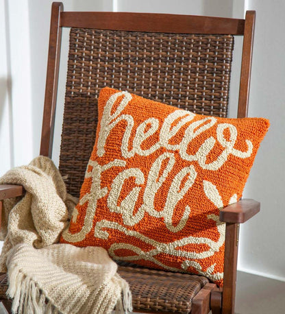 Plow & Hearth Home Accents Indoor Living Indoor/Outdoor Hooked Hello Fall Throw Pillow