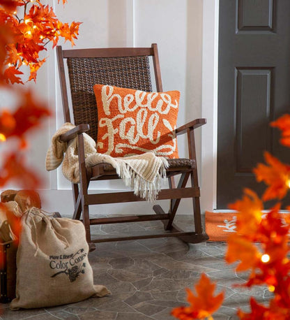 Plow & Hearth Home Accents Indoor Living Indoor/Outdoor Hooked Hello Fall Throw Pillow