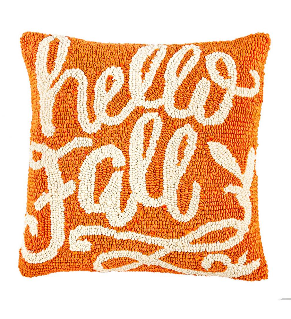 Plow & Hearth Home Accents Indoor Living Indoor/Outdoor Hooked Hello Fall Throw Pillow