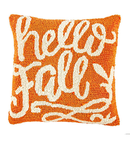 Plow & Hearth Home Accents Indoor Living Indoor/Outdoor Hooked Hello Fall Throw Pillow