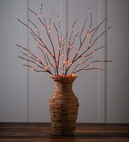 Plow & Hearth Home Accents Indoor Living Indoor/Outdoor Lighted Halloween Black Tree Branches With 100 Orange Leds, Set Of 2