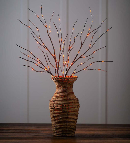 Plow & Hearth Home Accents Indoor Living Indoor/Outdoor Lighted Halloween Black Tree Branches With 100 Orange Leds, Set Of 2