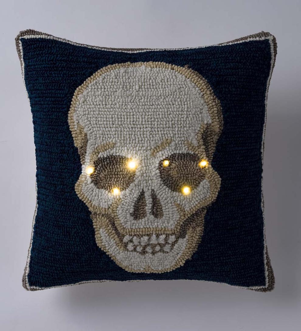Plow & Hearth Home Accents Indoor Living Indoor/Outdoor Lighted Skull Halloween Pillow
