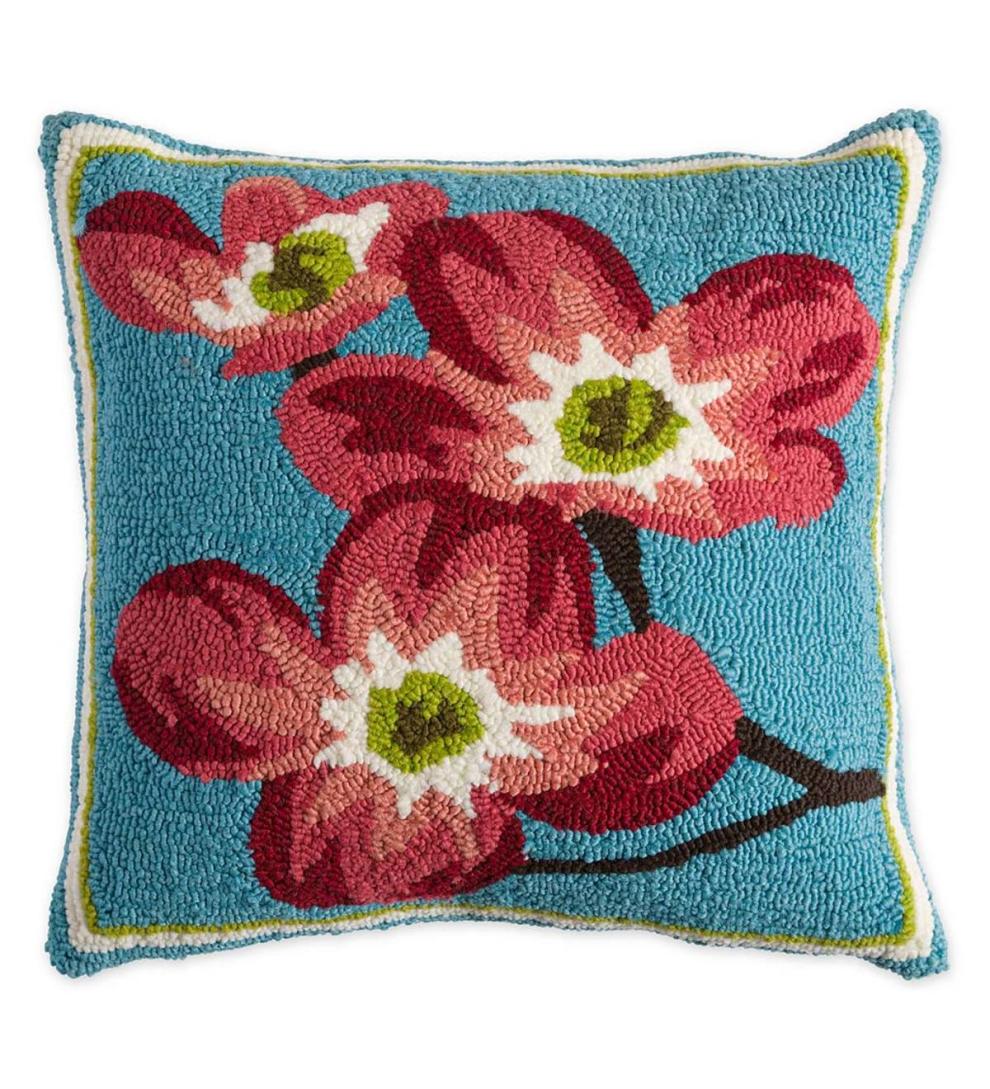 Plow & Hearth Home Accents Indoor Living Indoor/Outdoor Pink Dogwood Hooked Throw Pillow