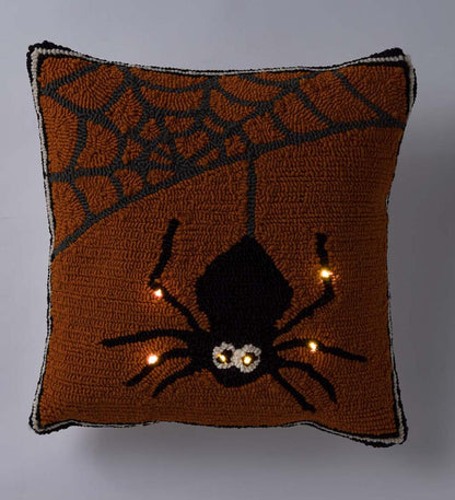 Plow & Hearth Home Accents Indoor Living Indoor/Outdoor Polypropylene Lighted Spider Web Throw Pillow