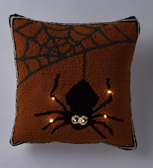 Plow & Hearth Home Accents Indoor Living Indoor/Outdoor Polypropylene Lighted Spider Web Throw Pillow