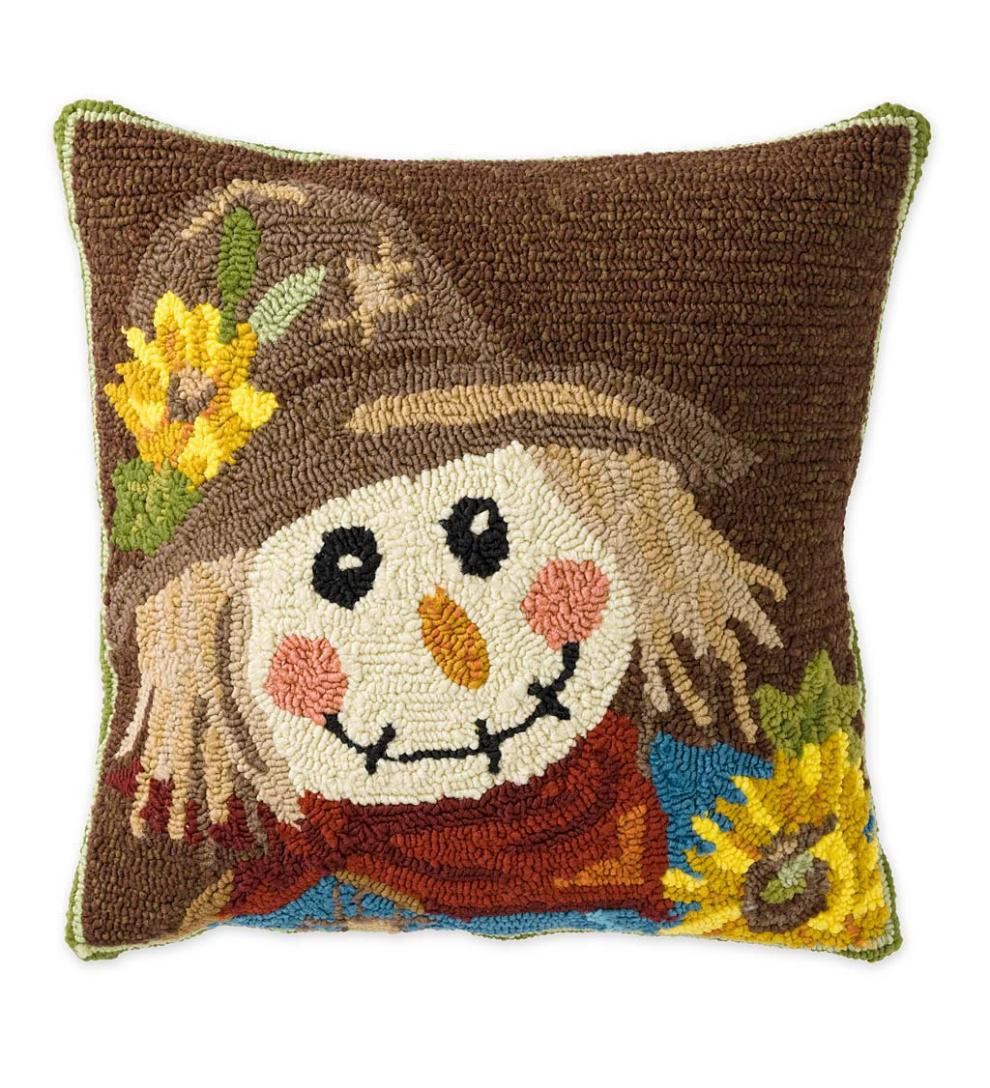 Plow & Hearth Home Accents Indoor Living Indoor/Outdoor Scarecrow Hand Hooked Polypropylene Throw Pillow