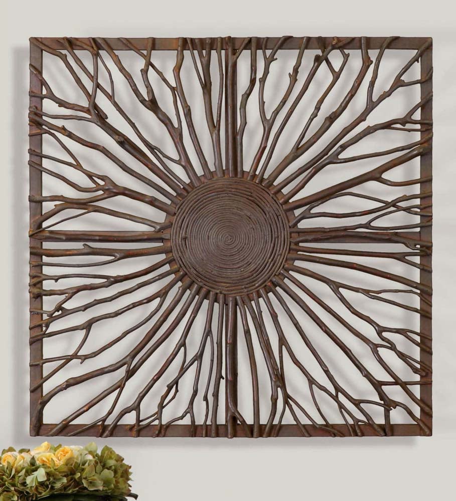 Plow & Hearth Home Accents Indoor Living Josiah Square Wood Branch Burst Wall Panel