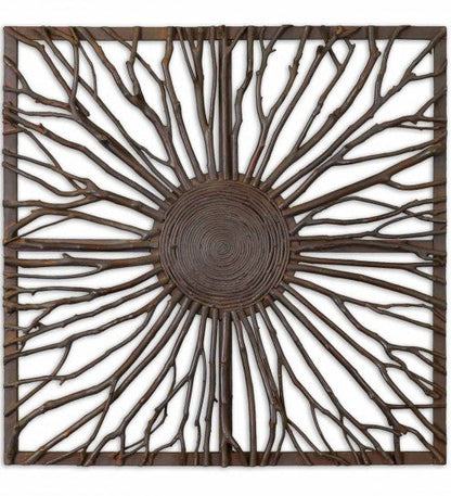 Plow & Hearth Home Accents Indoor Living Josiah Square Wood Branch Burst Wall Panel