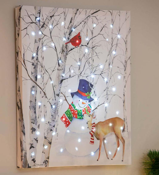 Plow & Hearth Home Accents Indoor Living Led Joyful Snowman Wall Art