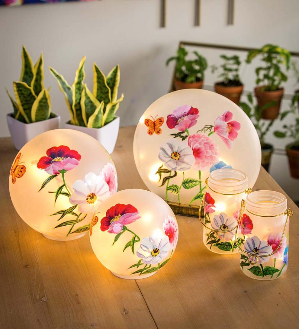 Plow & Hearth Home Accents Indoor Living Led Vivid Bouquet Mason Jar Lantern