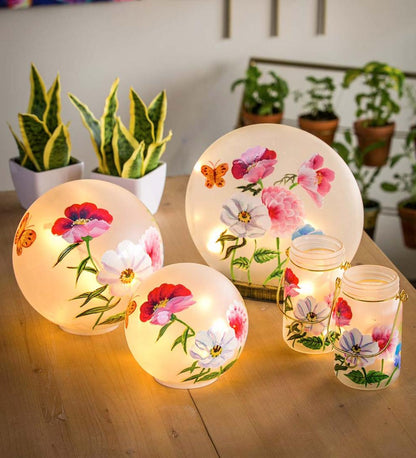Plow & Hearth Home Accents Indoor Living Led Vivid Bouquet Mason Jar Lantern