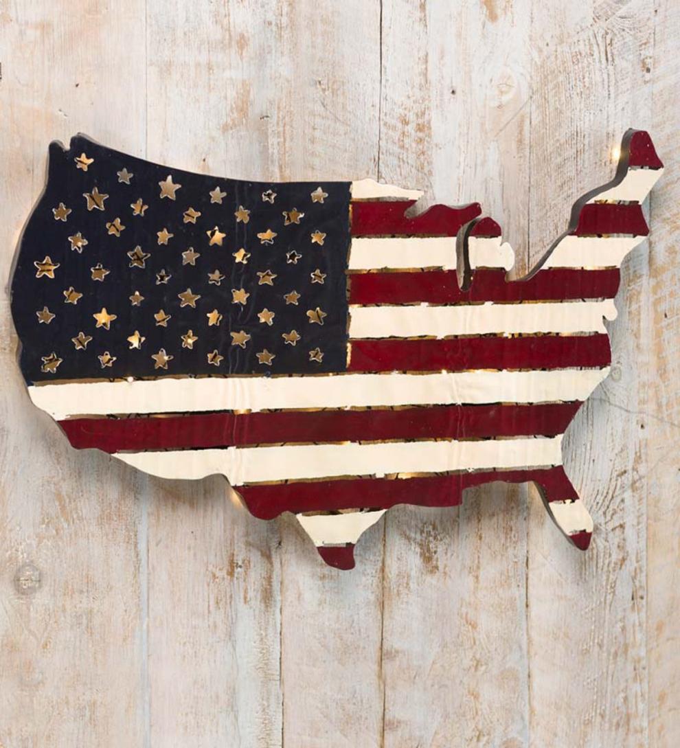 Plow & Hearth Home Accents Indoor Living Lighted Americana Flag Art