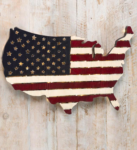 Plow & Hearth Home Accents Indoor Living Lighted Americana Flag Art