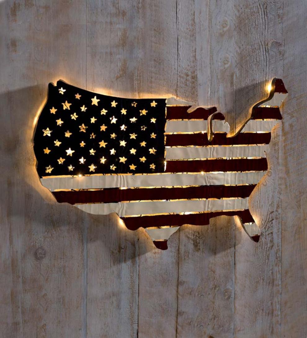 Plow & Hearth Home Accents Indoor Living Lighted Americana Flag Art