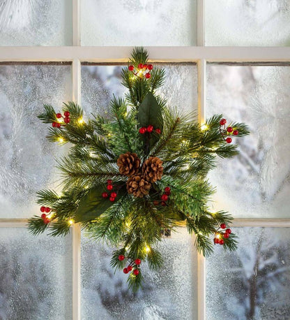 Plow & Hearth Home Accents Indoor Living Lighted Faux Greenery Snowflake Holiday Accent