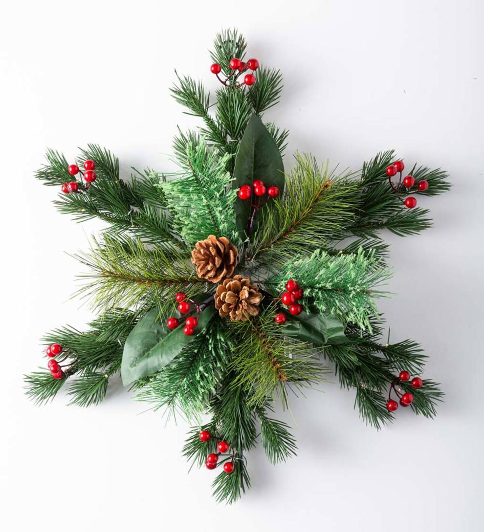 Plow & Hearth Home Accents Indoor Living Lighted Faux Greenery Snowflake Holiday Accent