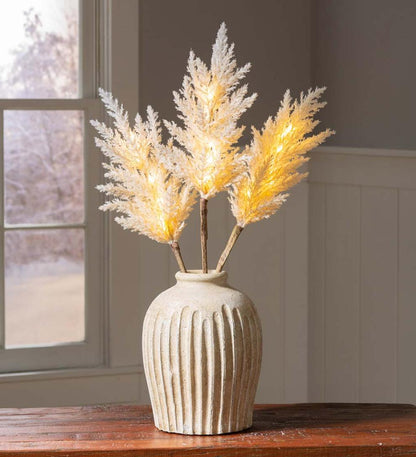 Plow & Hearth Home Accents Indoor Living Lighted Faux Pampas Grass Branches, Set Of 2 - Caramel