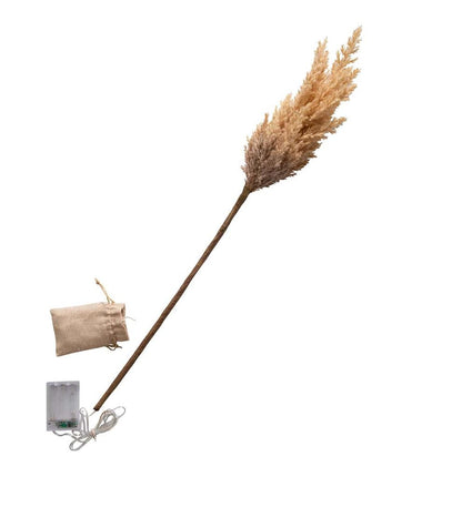 Plow & Hearth Home Accents Indoor Living Lighted Faux Pampas Grass Branches, Set Of 2 - Caramel