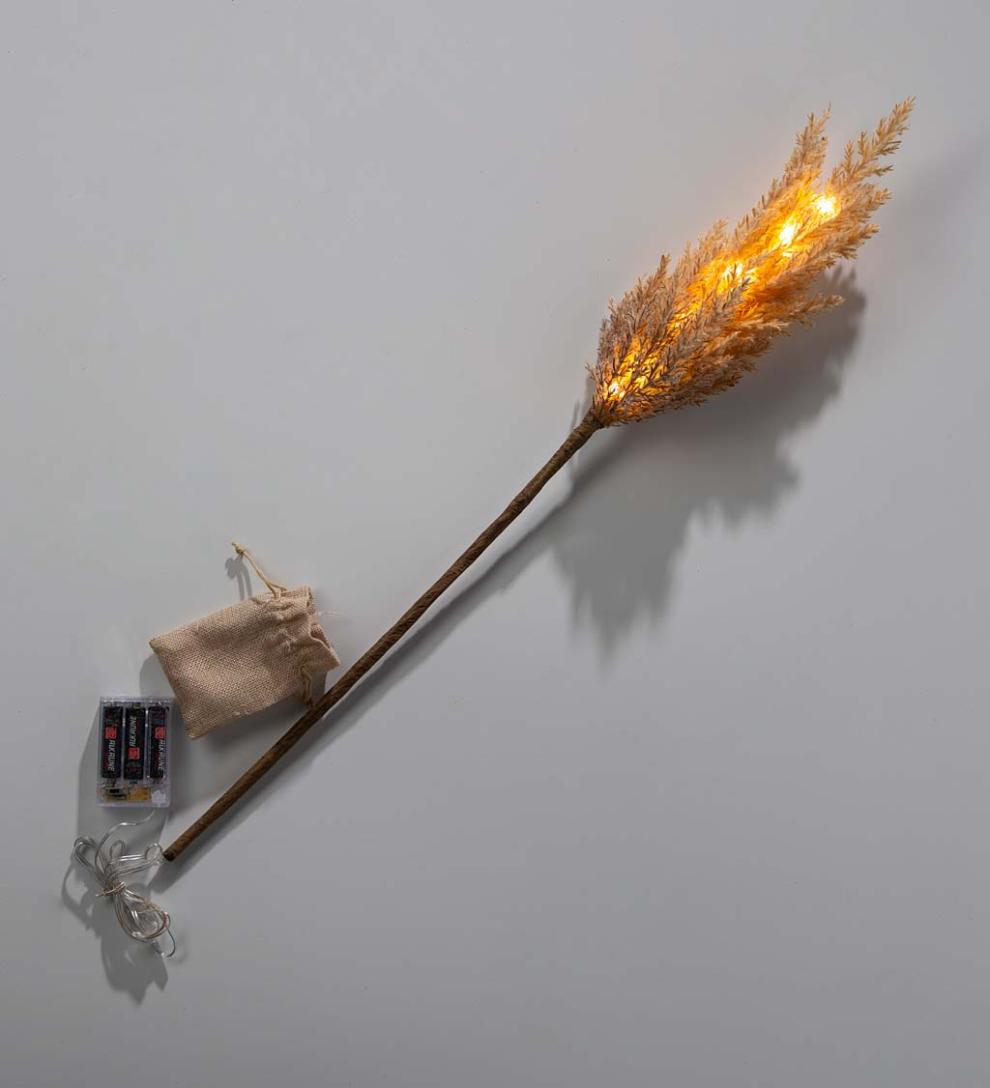 Plow & Hearth Home Accents Indoor Living Lighted Faux Pampas Grass Branches, Set Of 2 - Caramel