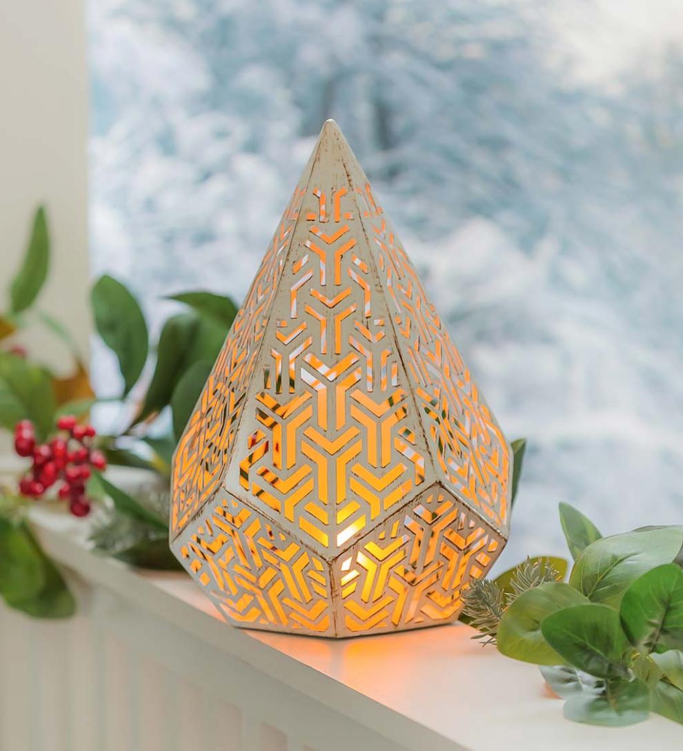Plow & Hearth Home Accents Indoor Living Lighted Geometric Die Cut Lantern, Large