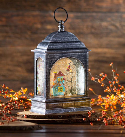 Plow & Hearth Home Accents Indoor Living Lighted Halloween Lantern With Spooky Scene And Glitter