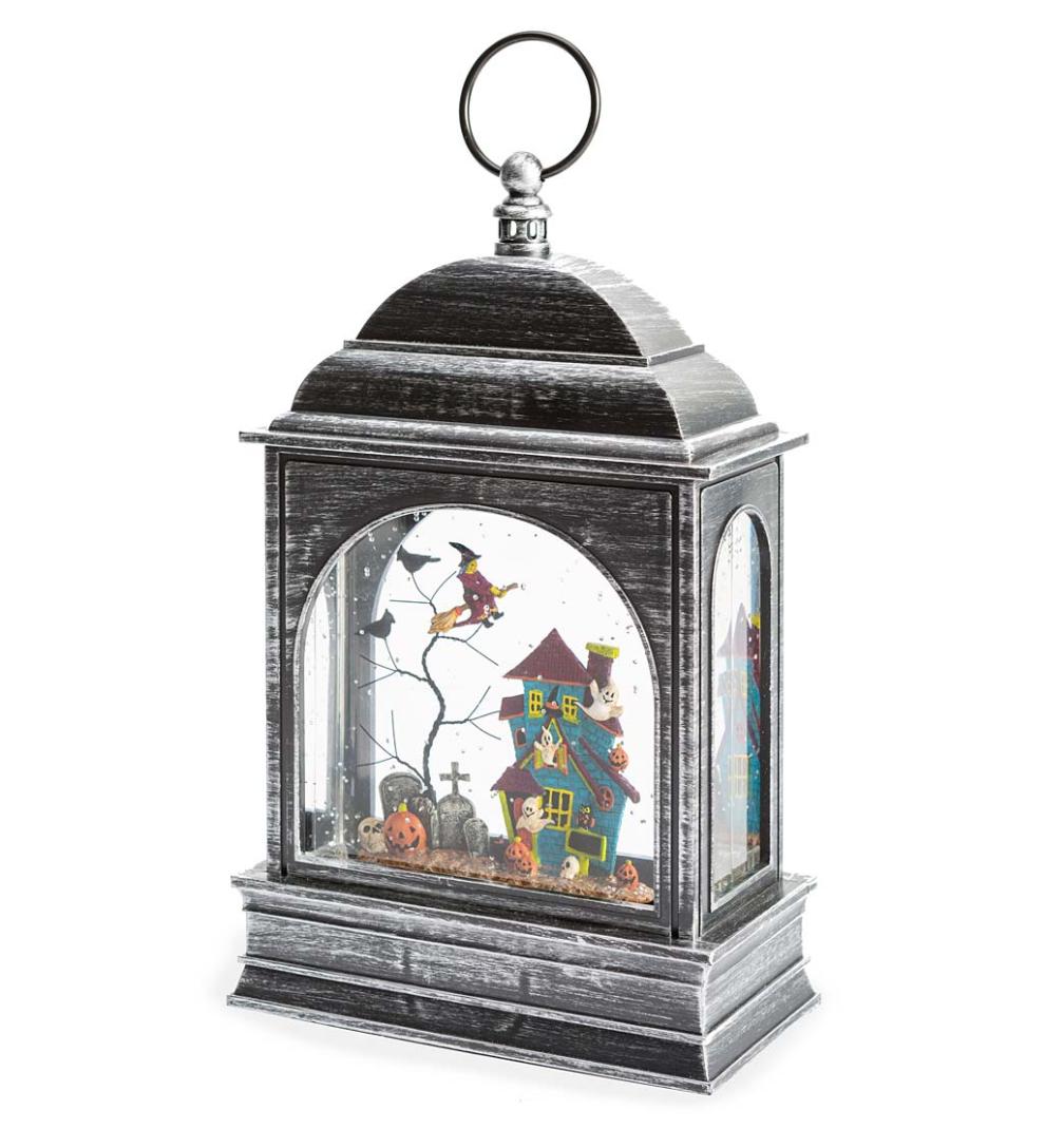 Plow & Hearth Home Accents Indoor Living Lighted Halloween Lantern With Spooky Scene And Glitter