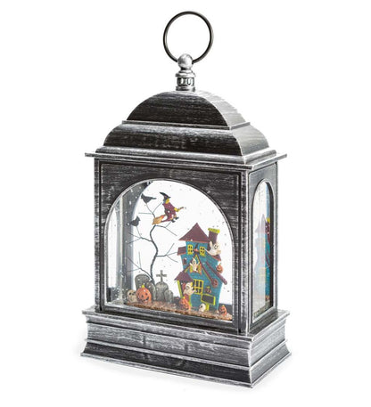Plow & Hearth Home Accents Indoor Living Lighted Halloween Lantern With Spooky Scene And Glitter