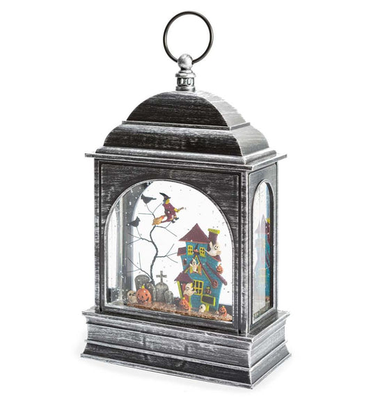 Plow & Hearth Home Accents Indoor Living Lighted Halloween Lantern With Spooky Scene And Glitter