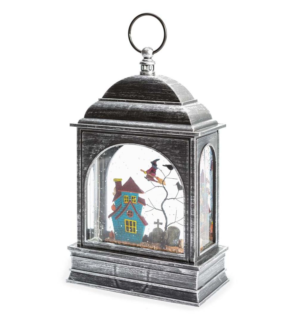 Plow & Hearth Home Accents Indoor Living Lighted Halloween Lantern With Spooky Scene And Glitter