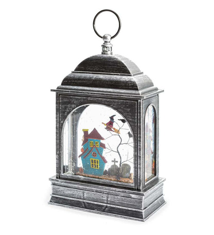 Plow & Hearth Home Accents Indoor Living Lighted Halloween Lantern With Spooky Scene And Glitter