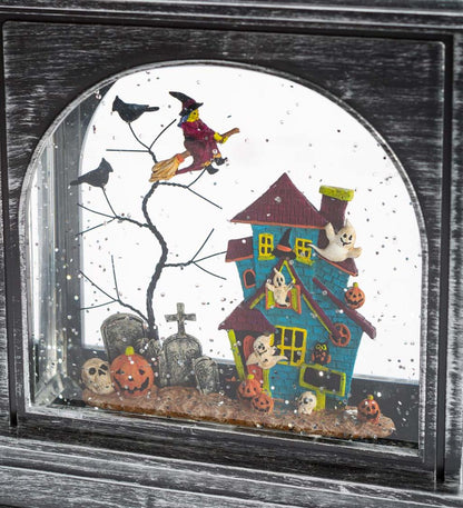 Plow & Hearth Home Accents Indoor Living Lighted Halloween Lantern With Spooky Scene And Glitter