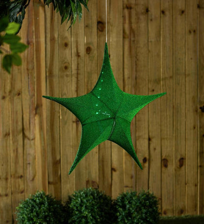 Plow & Hearth Home Accents Indoor Living Lighted Hanging Fabric Star, Large Green