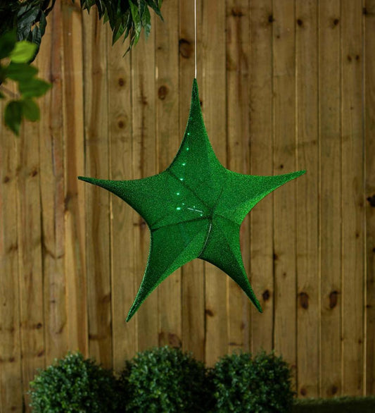 Plow & Hearth Home Accents Indoor Living Lighted Hanging Fabric Star, Large Green