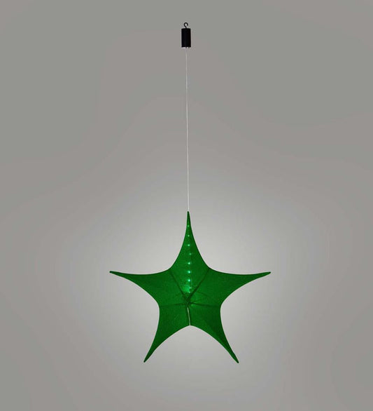 Plow & Hearth Home Accents Indoor Living Lighted Hanging Fabric Star, Large Green