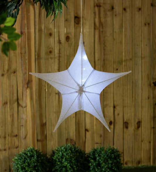 Plow & Hearth Home Accents Indoor Living Lighted Hanging Fabric Star, Large Silver