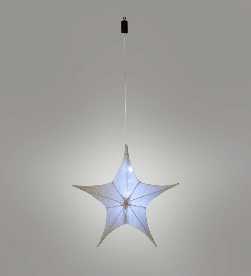 Plow & Hearth Home Accents Indoor Living Lighted Hanging Fabric Star, Large Silver