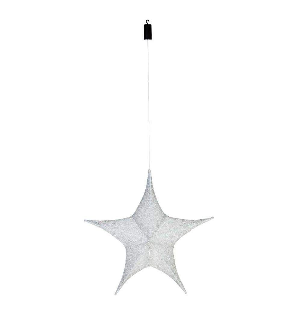 Plow & Hearth Home Accents Indoor Living Lighted Hanging Fabric Star, Large Silver