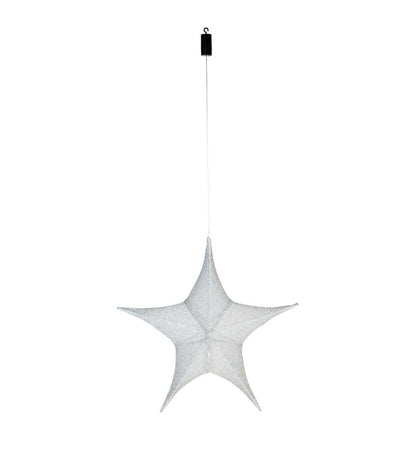 Plow & Hearth Home Accents Indoor Living Lighted Hanging Fabric Star, Large Silver