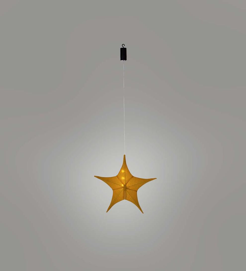 Plow & Hearth Home Accents Indoor Living Lighted Hanging Fabric Star, Small Gold