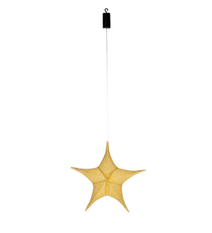 Plow & Hearth Home Accents Indoor Living Lighted Hanging Fabric Star, Small Gold
