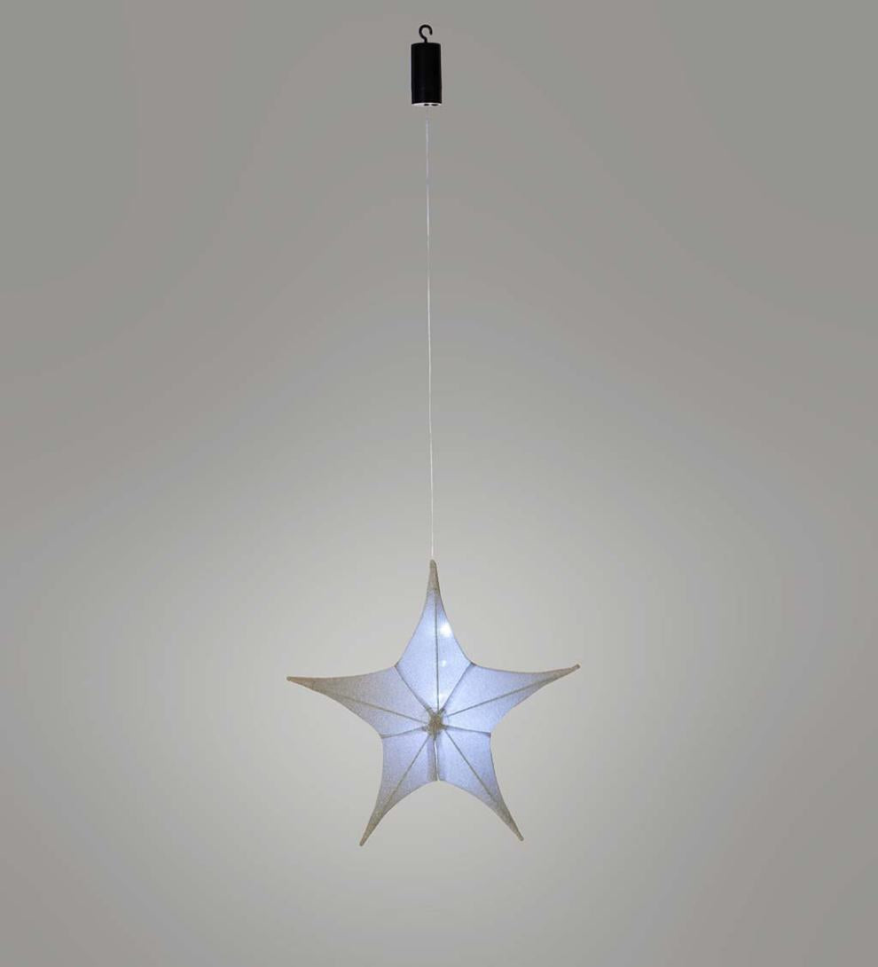 Plow & Hearth Home Accents Indoor Living Lighted Hanging Fabric Star, Small Silver