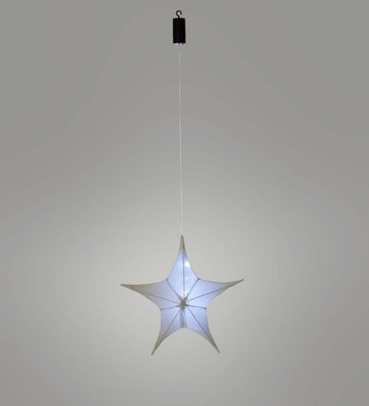 Plow & Hearth Home Accents Indoor Living Lighted Hanging Fabric Star, Small Silver