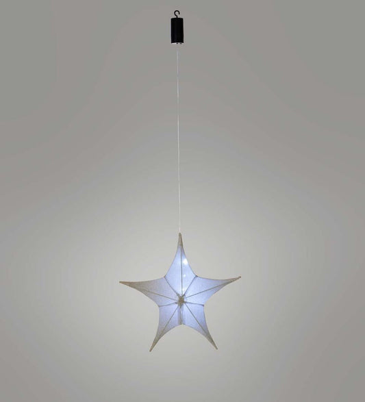 Plow & Hearth Home Accents Indoor Living Lighted Hanging Fabric Star, Small Silver