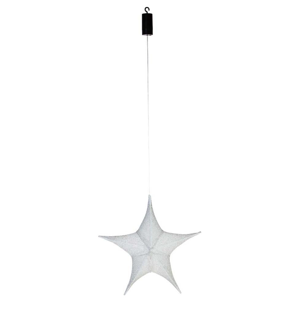 Plow & Hearth Home Accents Indoor Living Lighted Hanging Fabric Star, Small Silver