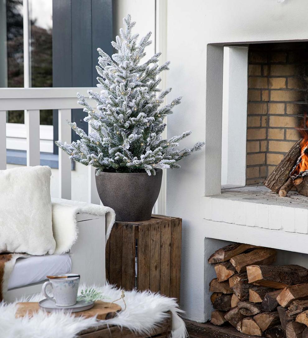 Plow & Hearth Home Accents Indoor Living Lighted Potted Snow-Dusted Norway Spruce