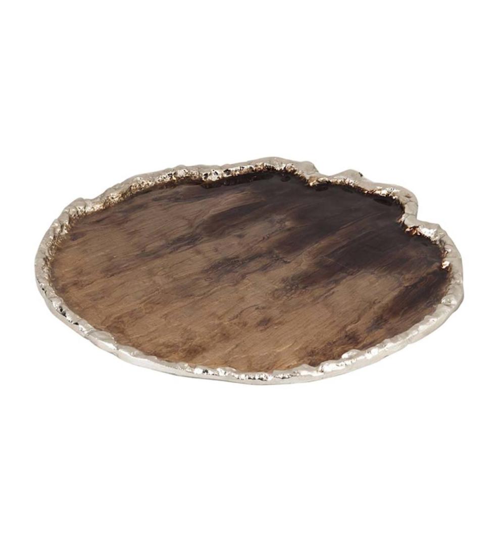 Plow & Hearth Home Accents Indoor Living Metal Faux Wood Grain Tray