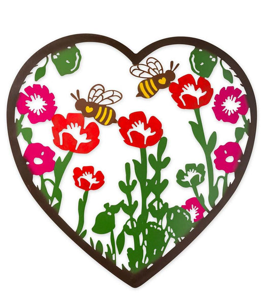 Plow & Hearth Home Accents Indoor Living Metal Indoor/Outdoor Heart Wall Art With Bees And Flowers